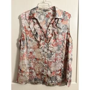 Tahari Arthur Levine Sz 2X Sleeveless blouse gray pink swirl base shell boho